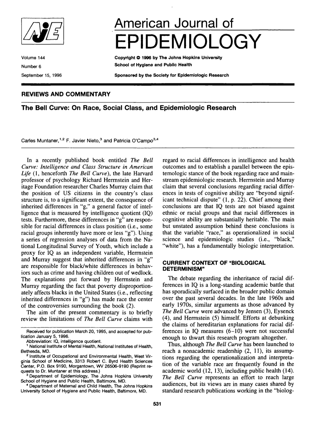 EPIDEMIOLOGY Volume 144 Copyright © 1996 by the Johns Hopkins University