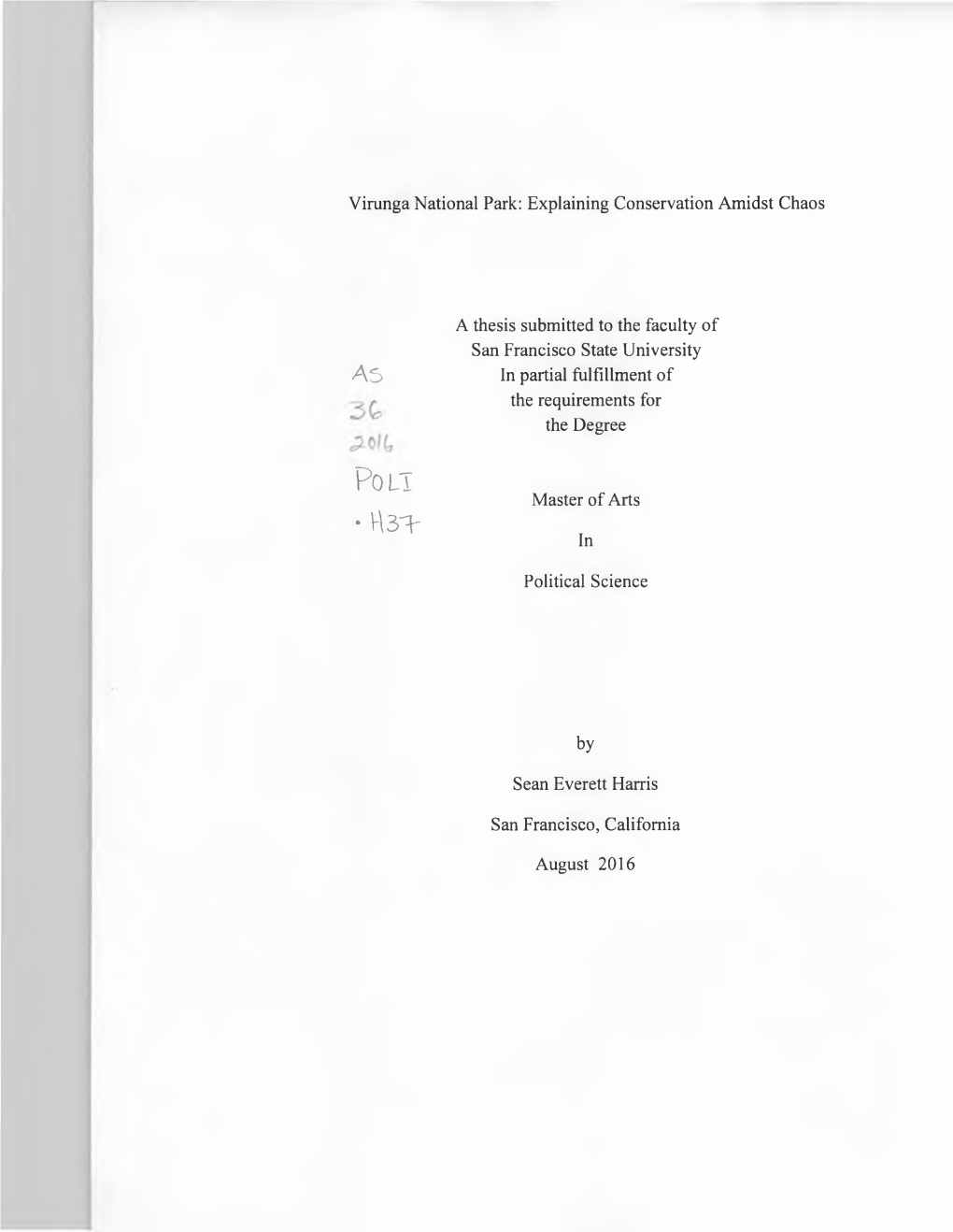 Chapter 3: Effects of State Failure on Conservation in Virunga National Park
