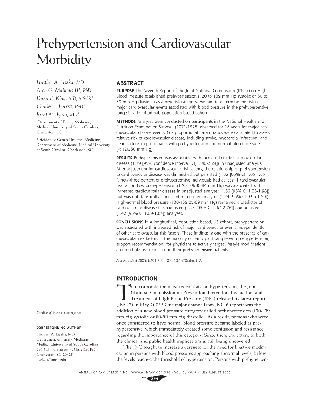 Prehypertension and Cardiovascular Morbidity
