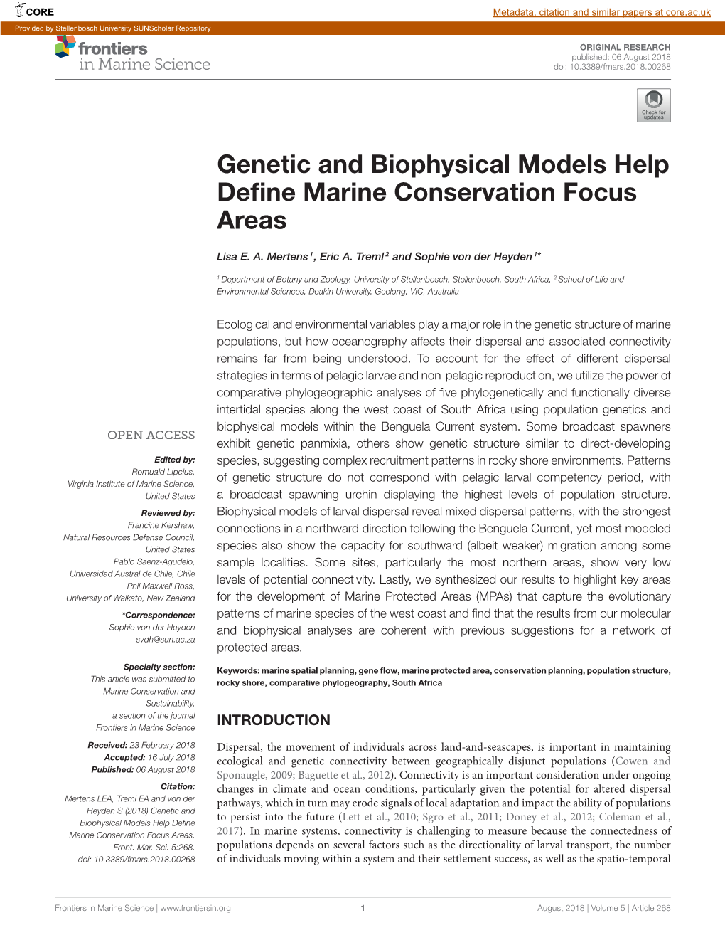 Genetic and Biophysical Models Help Define Marine Conservation Focus