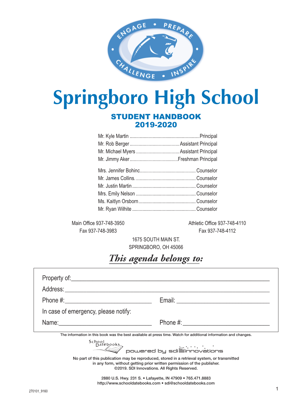 Springboro High School STUDENT HANDBOOK 2019-2020 Mr