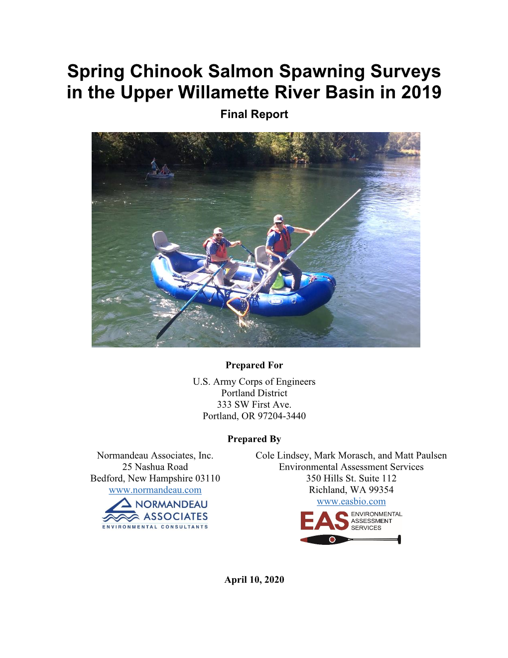 Spring Chinook Salmon Spawning Surveys in the Upper Willamette River Basin in 2019 Final Report