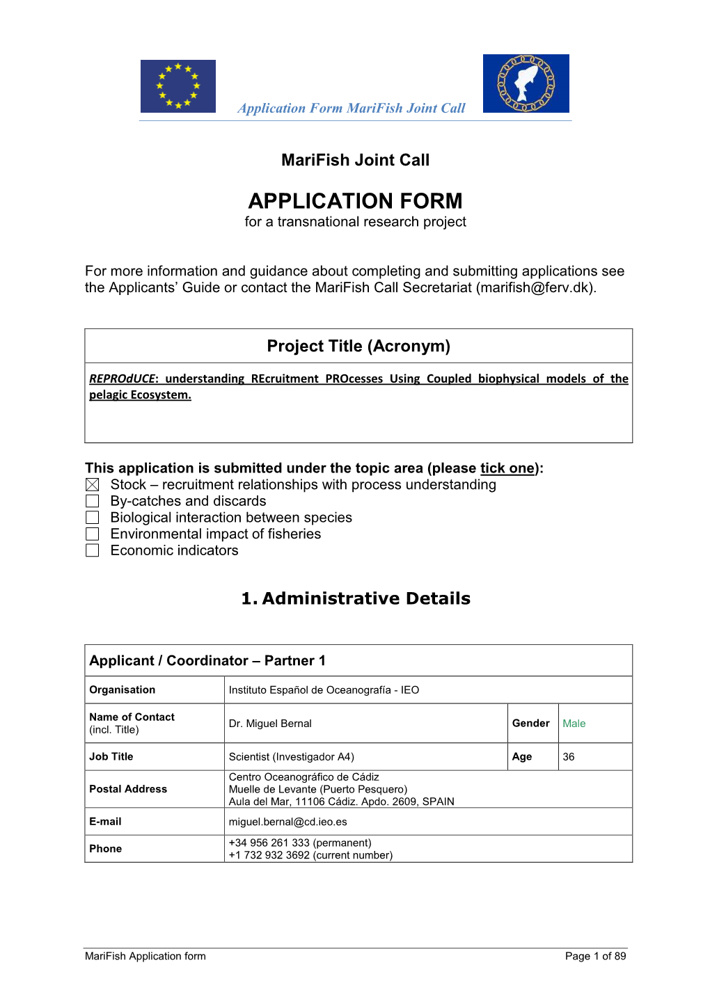 Application Form Marifish Joint Call