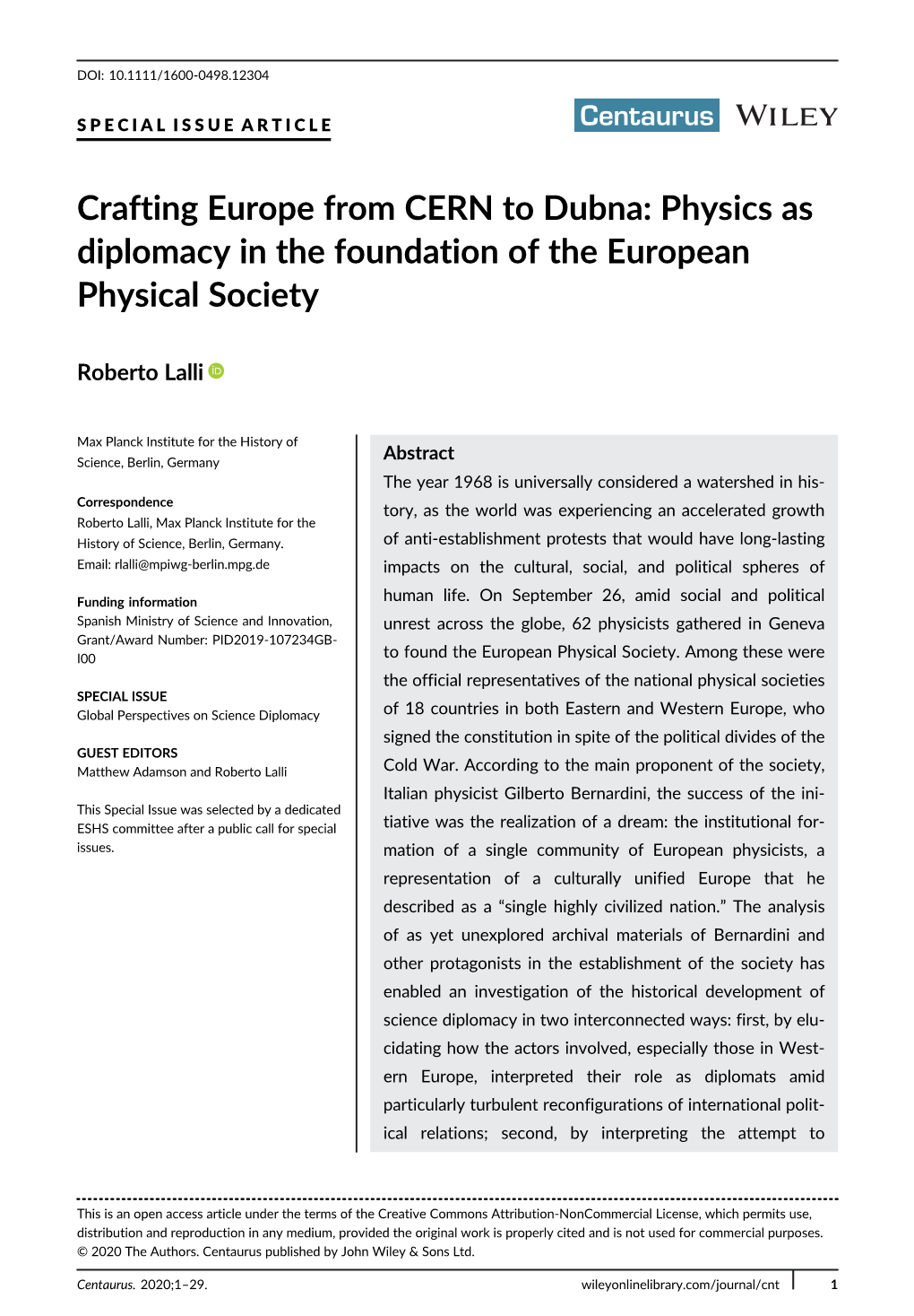 Crafting Europe from CERN to Dubna: Physics As Diplomacy in the Foundation of the European Physical Society