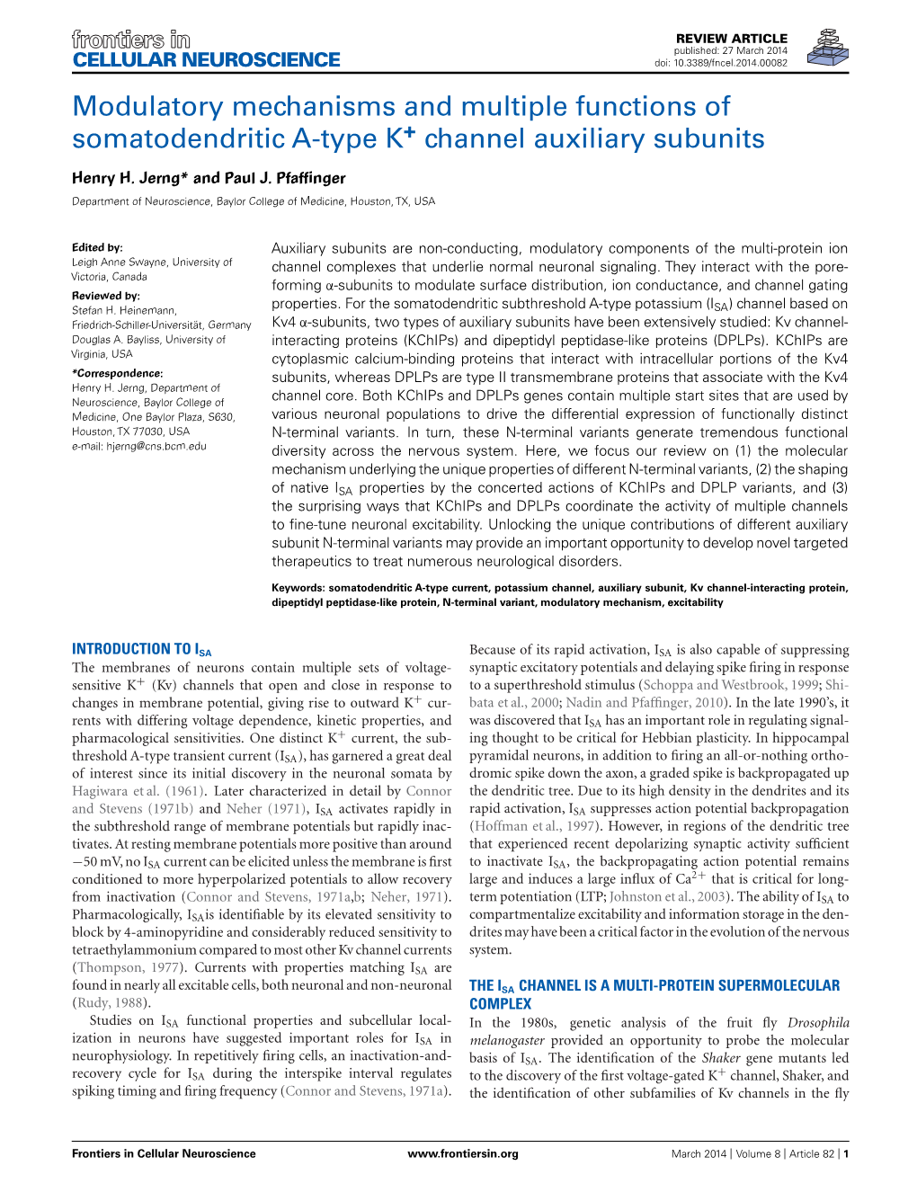 Modulatory Mechanisms and Multiple Functions of Somatodendritic A-Type K+ Channel Auxiliary Subunits