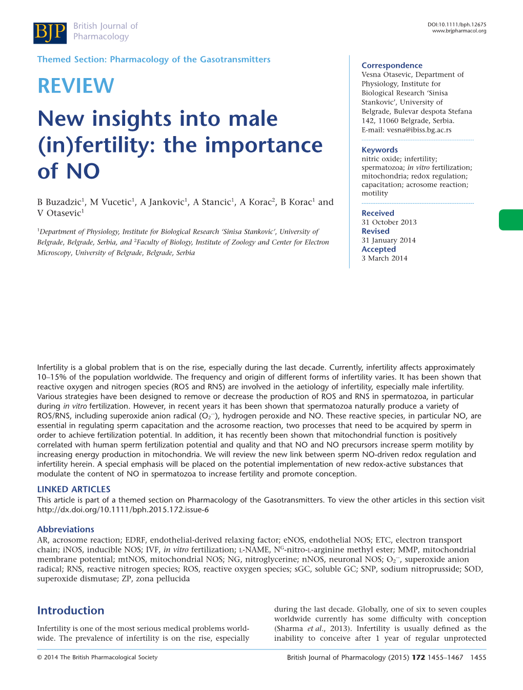 New Insights Into Male (In)Fertility: the Importance of NO