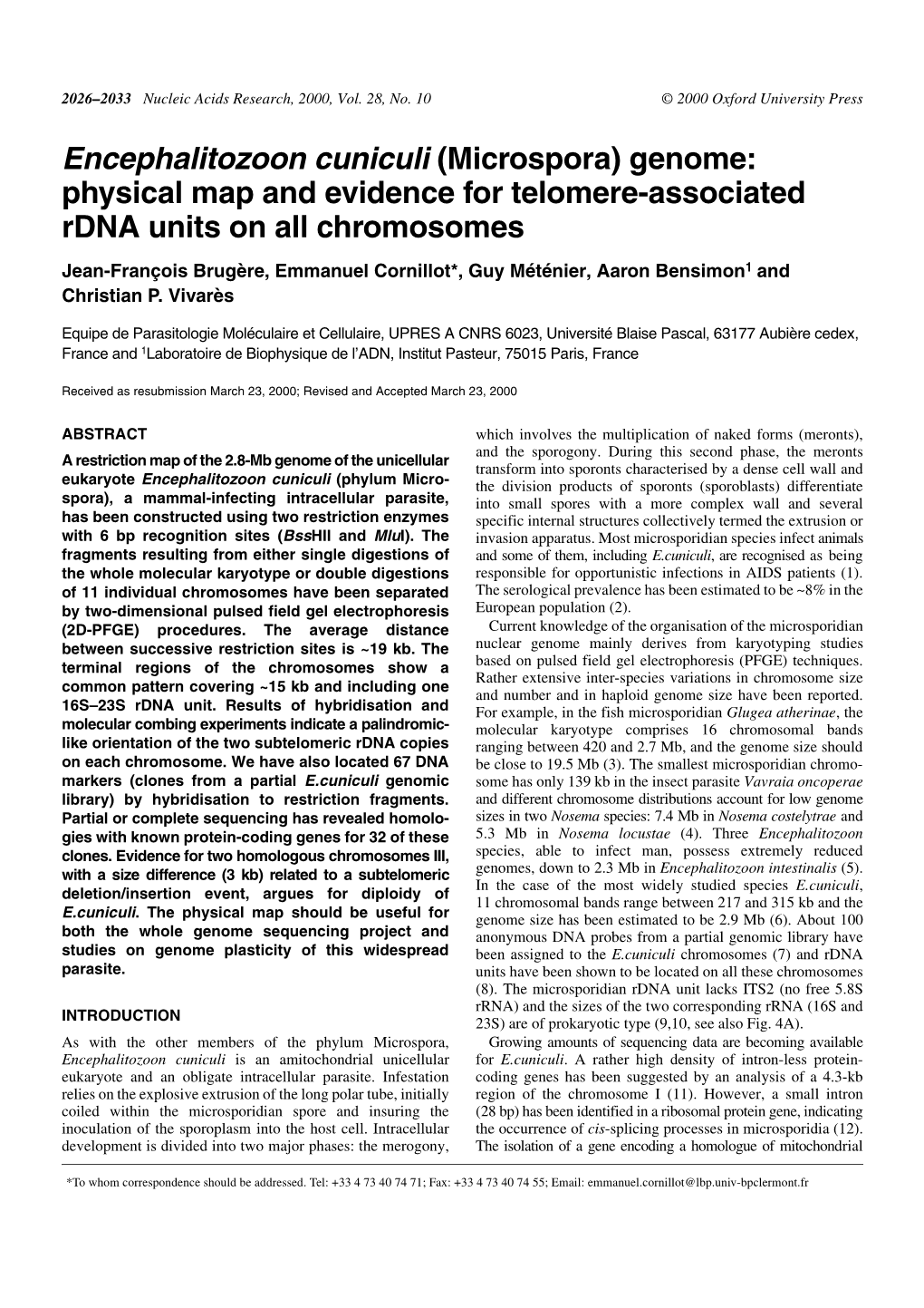 Encephalitozoon Cuniculi (Microspora) Genome