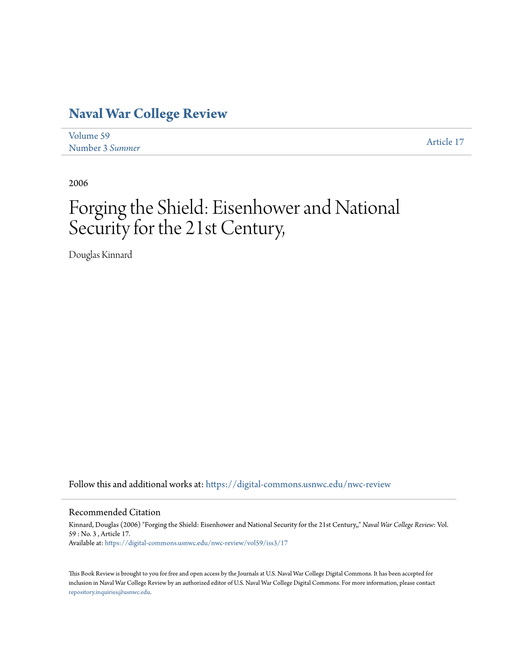 Forging the Shield: Eisenhower and National Security for the 21St Century, Douglas Kinnard