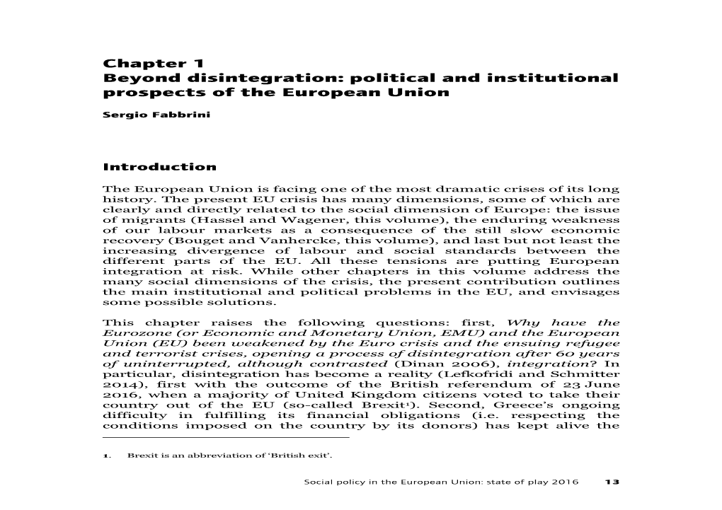 Chapter 1 Beyond Disintegration: Political and Institutional Prospects of the European Union