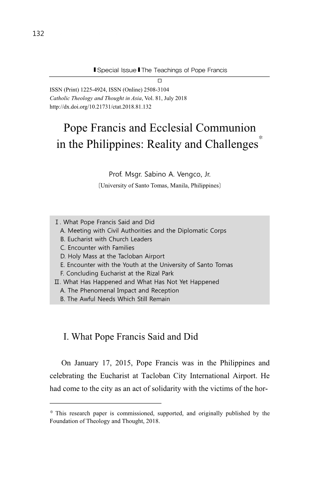 Pope Francis and Ecclesial Communion in the Philippines: Reality and Challenges*