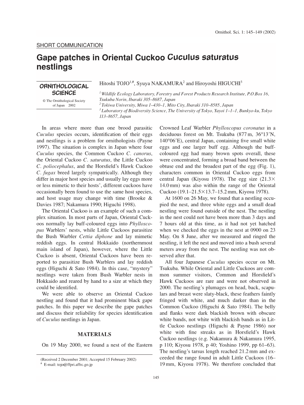Gape Patches in Oriental Cuckoo Cuculus Saturatus Nestlings