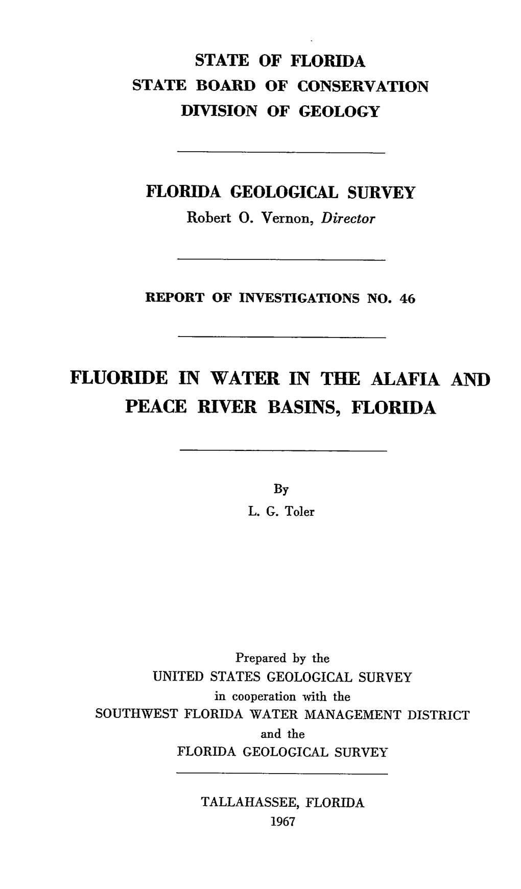 Fluoride in Water in the Alafia and Peace River Basins, Florida