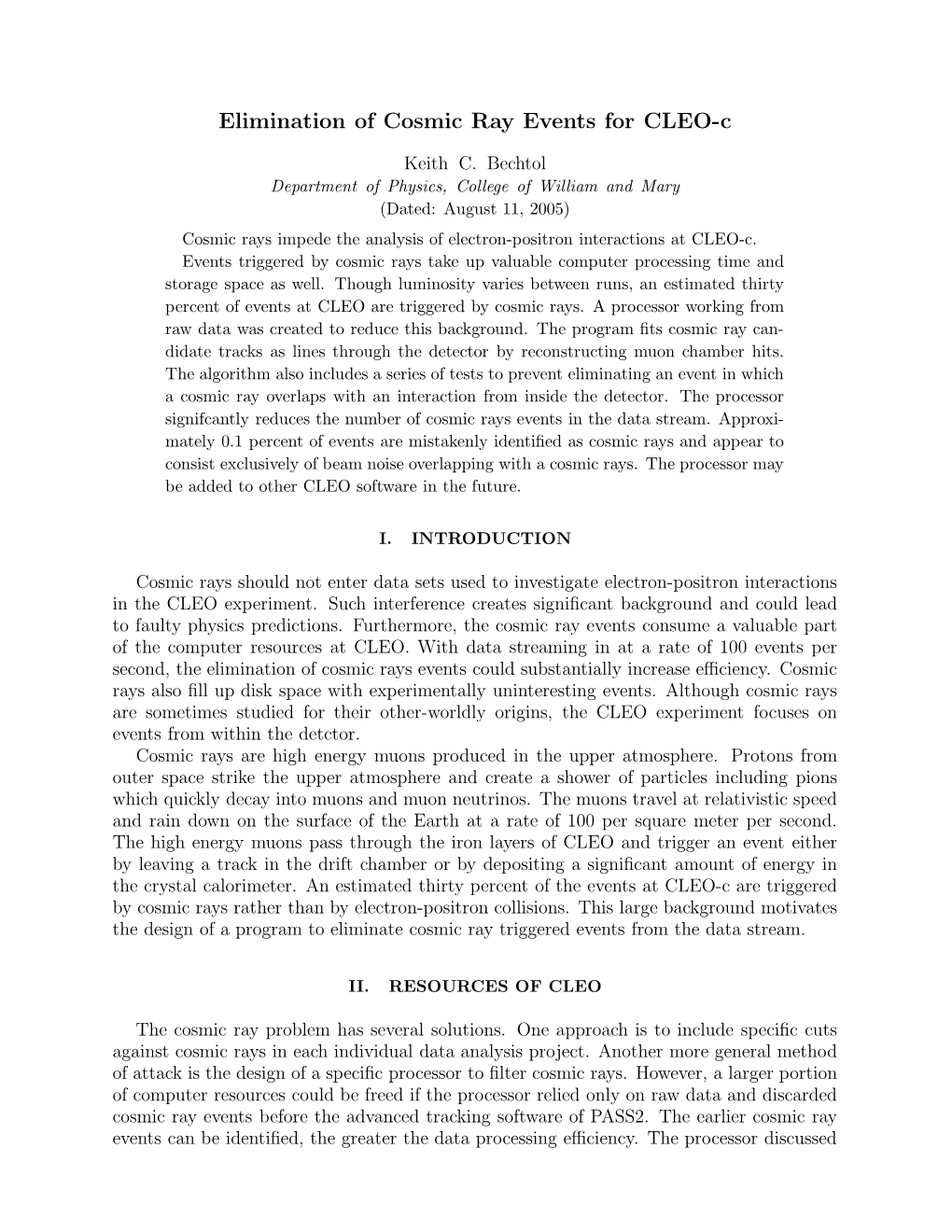 Elimination of Cosmic Ray Events for CLEO-C