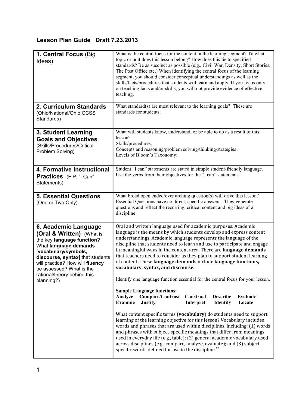 Lesson Plan Guidance Document