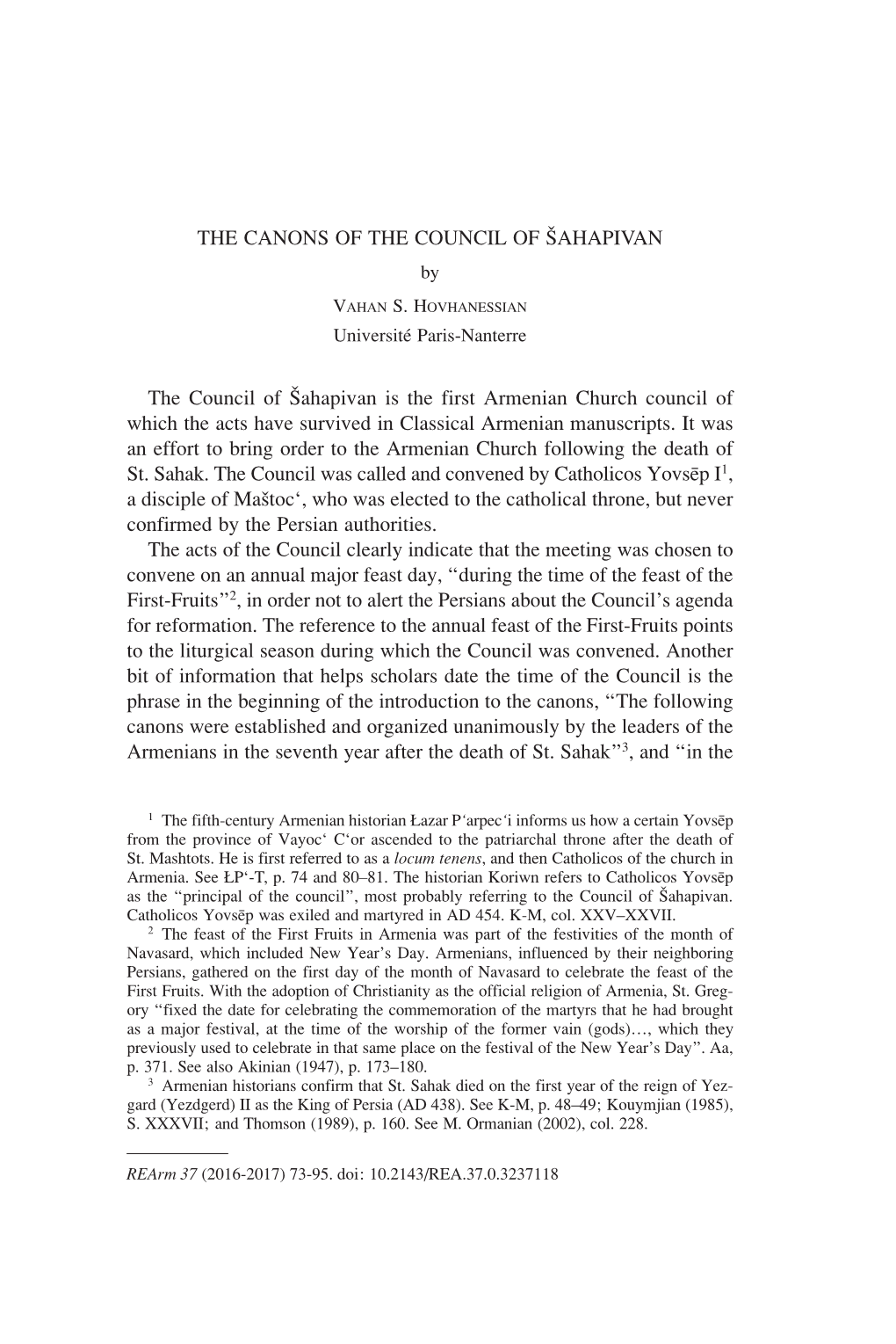 The Canons of the Council of Šahapivan the Council Of