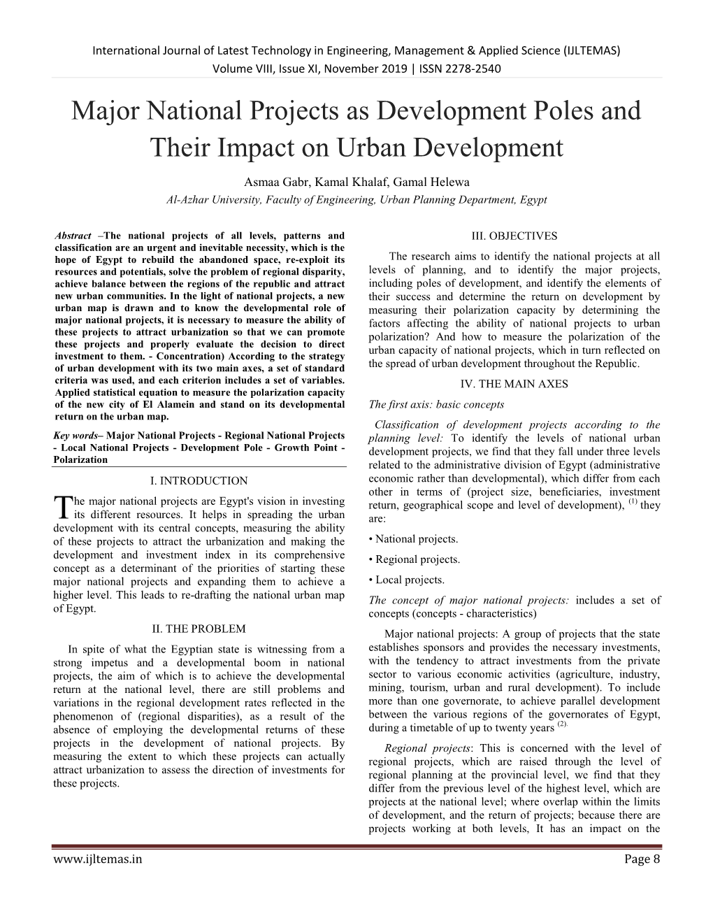 Major National Projects As Development Poles and Their Impact on Urban Development