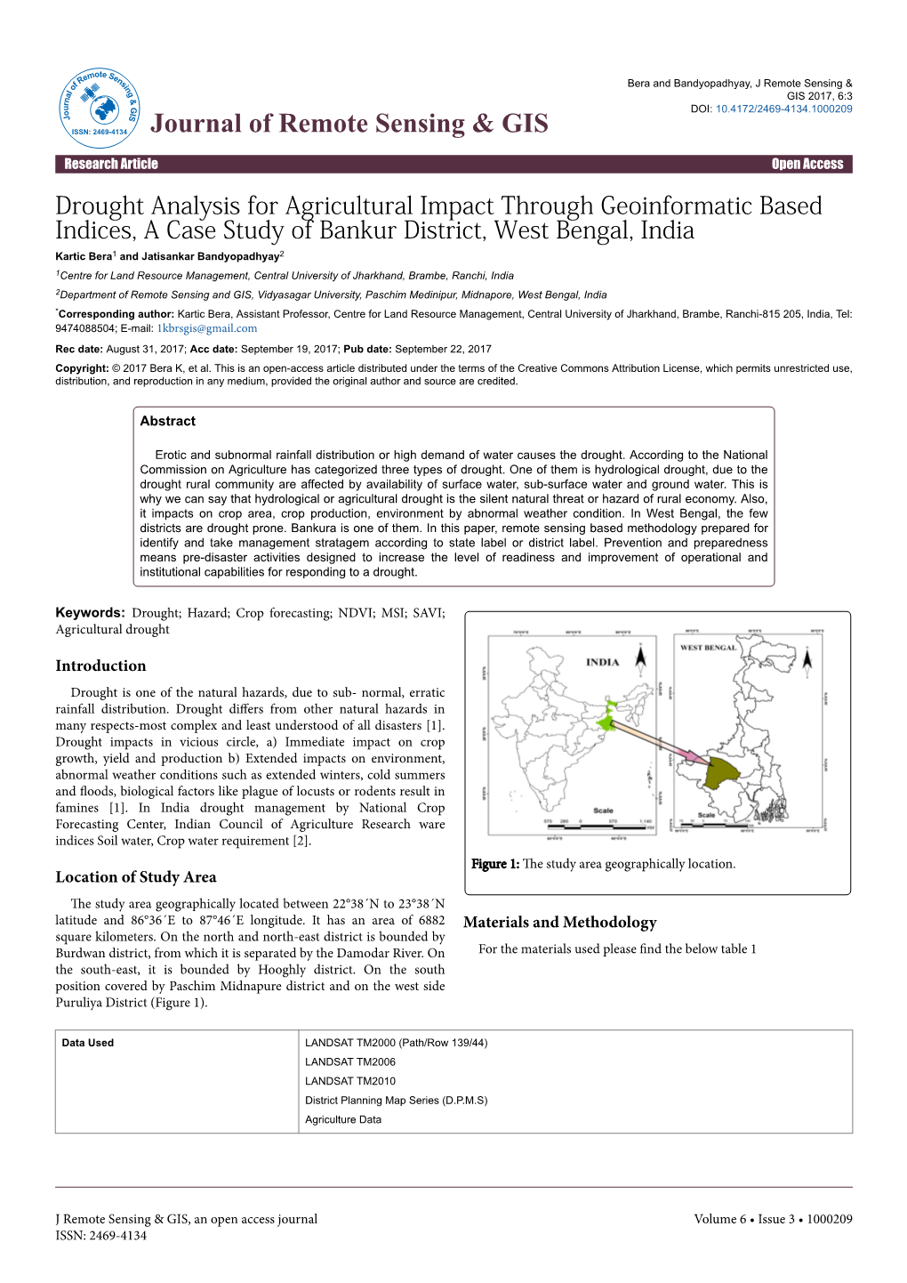 Drought Analysis for Agricultural Impact Through Geoinformatic