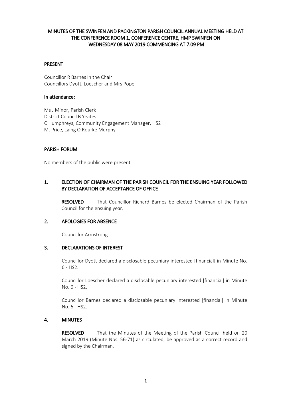 Minutes of a Meeting of Burntwood Town Council