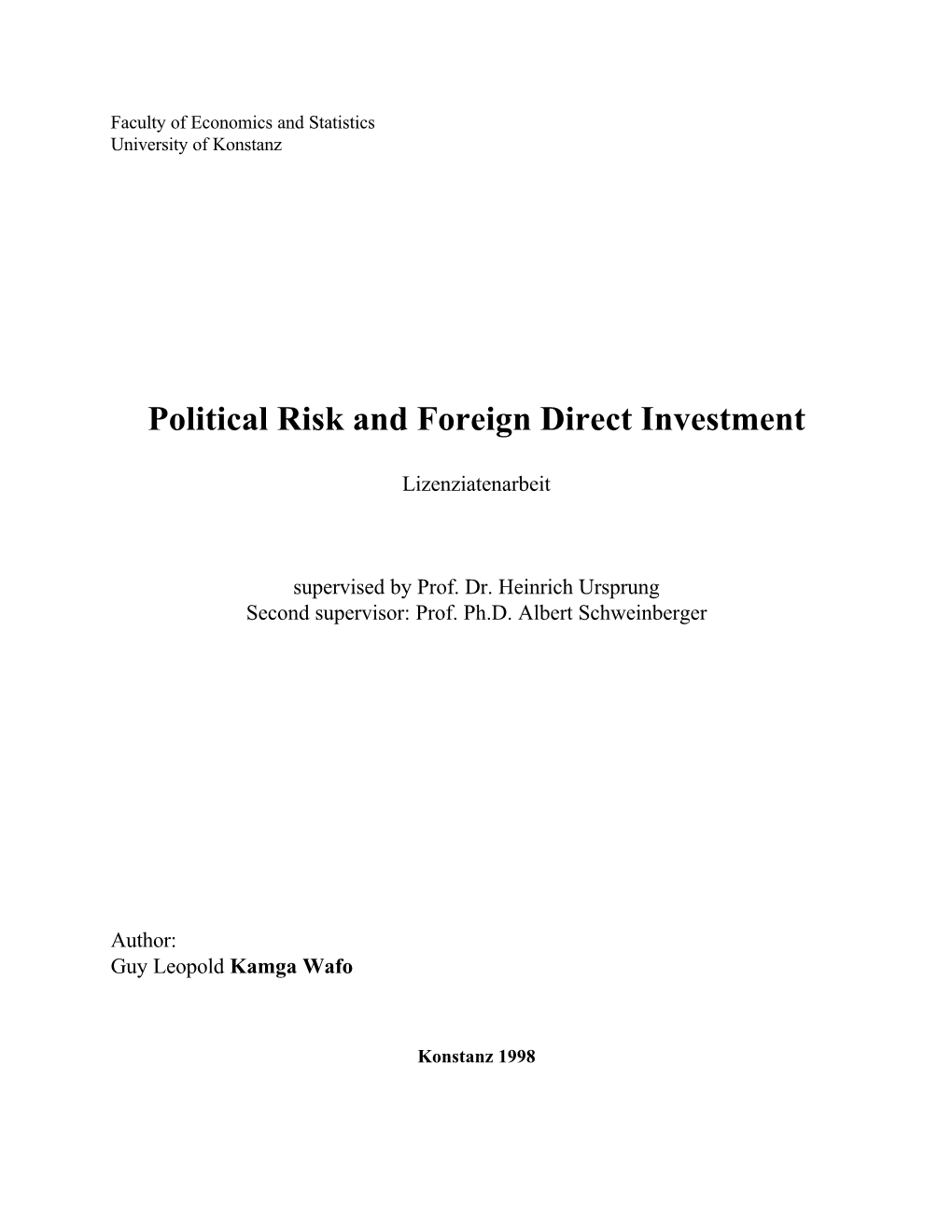 Political Risk and Foreign Direct Investment