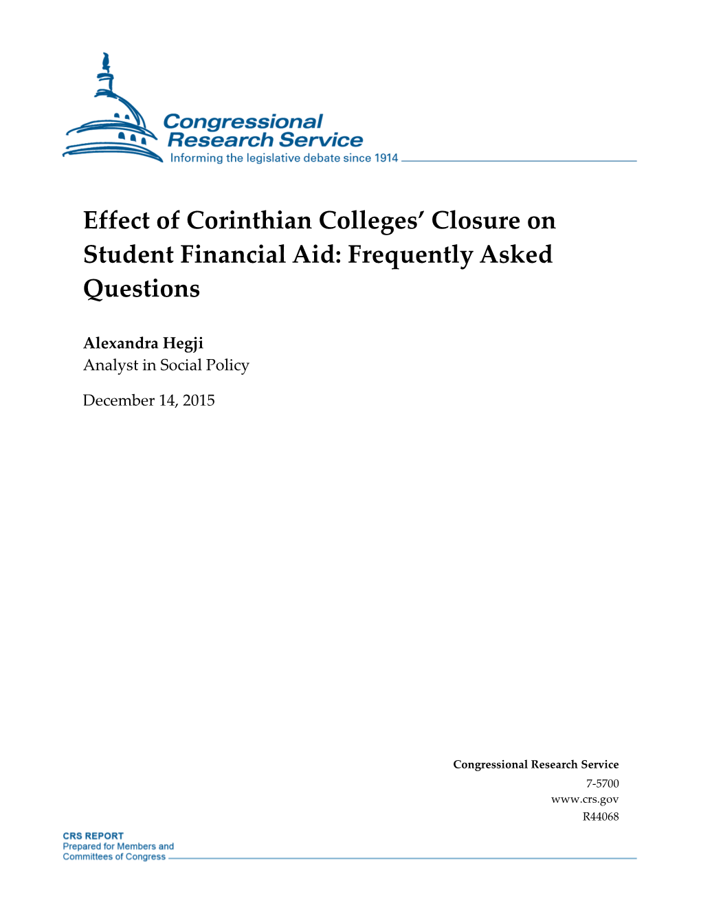 Effect of Corinthian Colleges' Closure on Student Financial