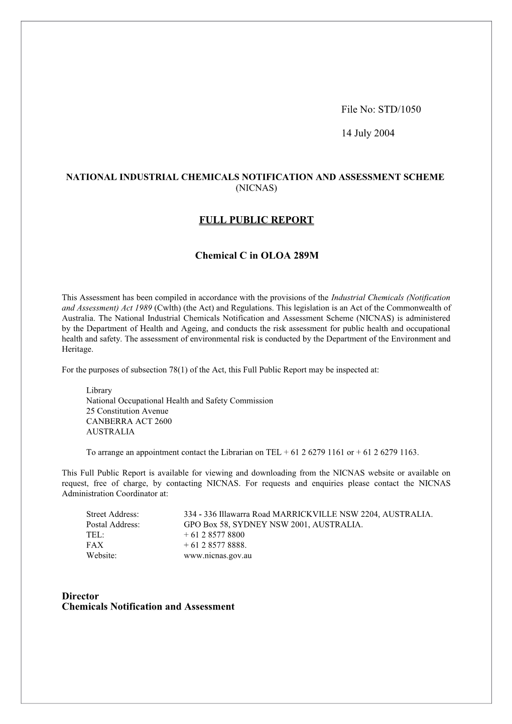 National Industrial Chemicals Notification and Assessment Scheme s61