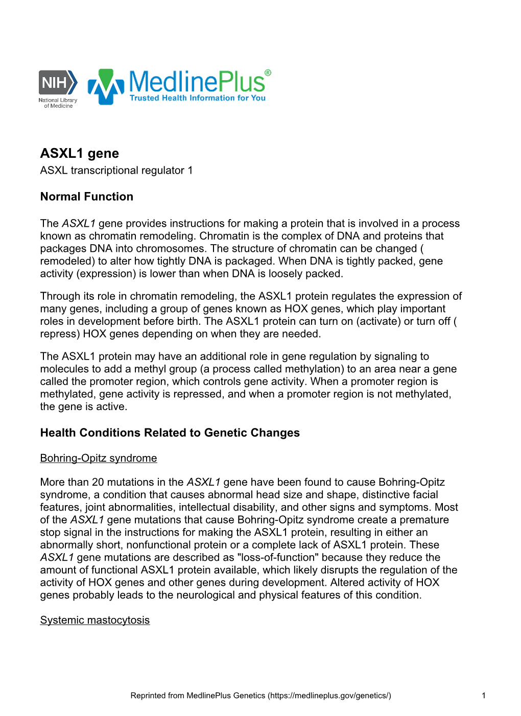 ASXL1 Gene ASXL Transcriptional Regulator 1