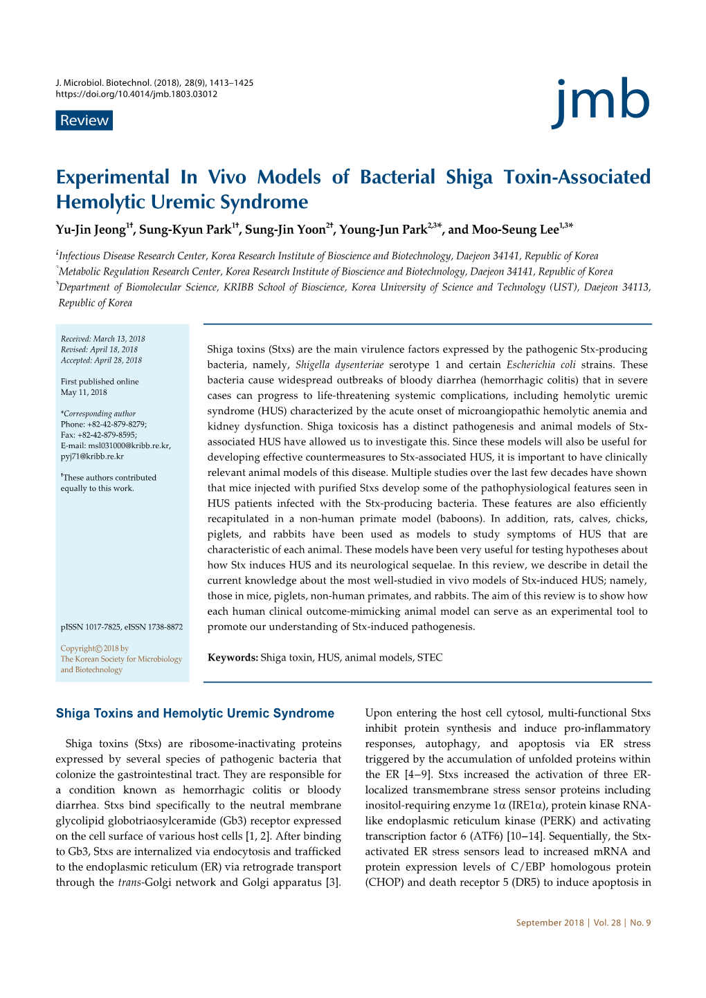Experimental in Vivo Models of Bacterial Shiga Toxin-Associated