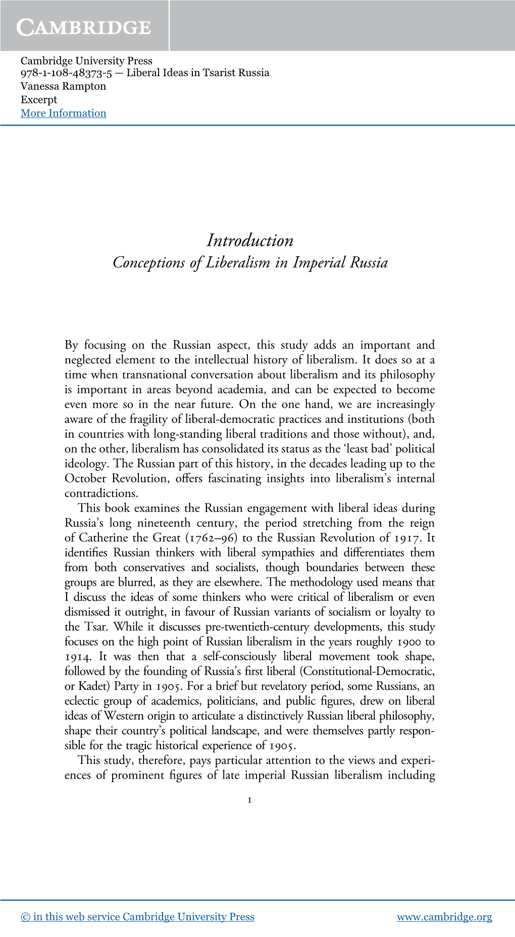 Introduction Conceptions of Liberalism in Imperial Russia