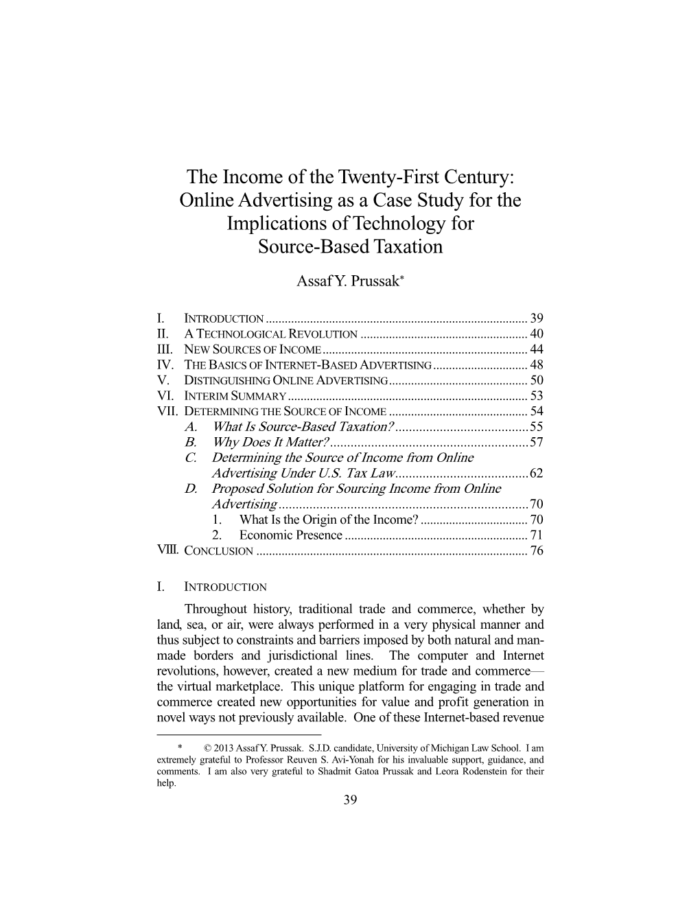 The Income of the Twenty-First Century: Online Advertising As a Case Study for the Implications of Technology for Source-Based Taxation