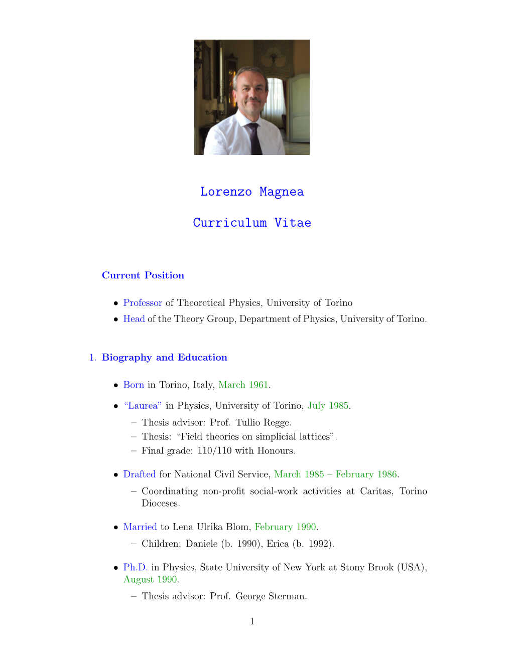 Lorenzo Magnea Curriculum Vitae