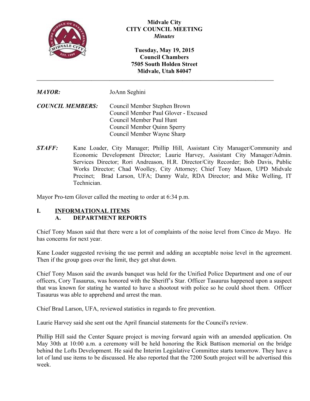 Proceedings of the Midvale City Council Meeting s2