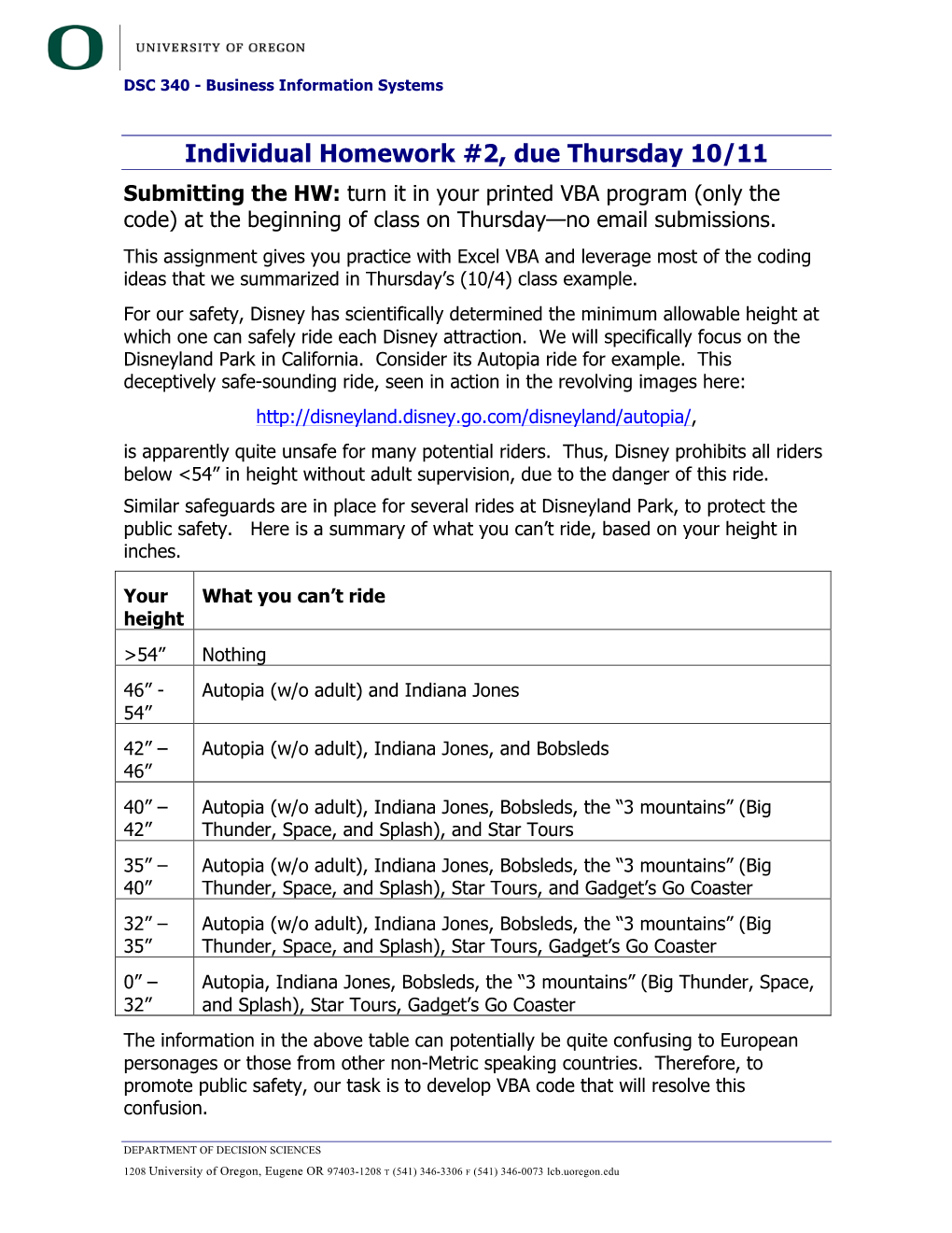 Individual Homework #2, Due Thursday 10/11