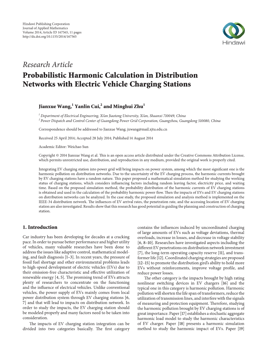 Probabilistic Harmonic Calculation in Distribution Networks with Electric Vehicle Charging Stations