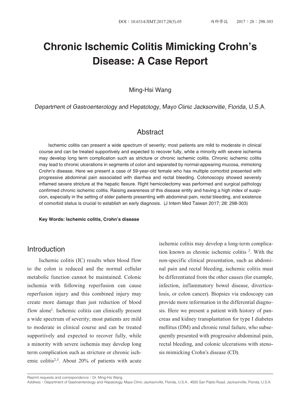 Chronic Ischemic Colitis Mimicking Crohn's Disease: a Case Report