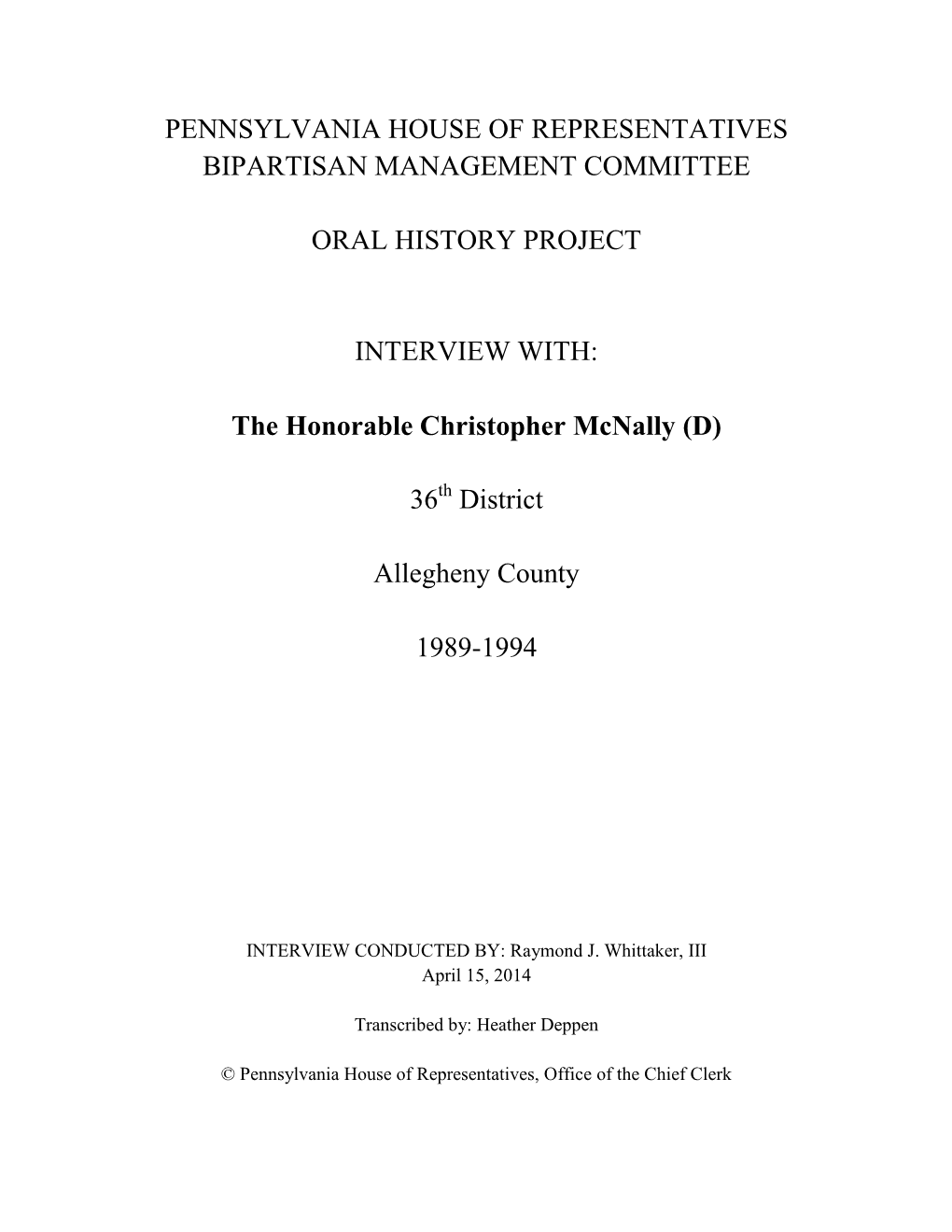 Pennsylvania House of Representatives Bipartisan Management Committee