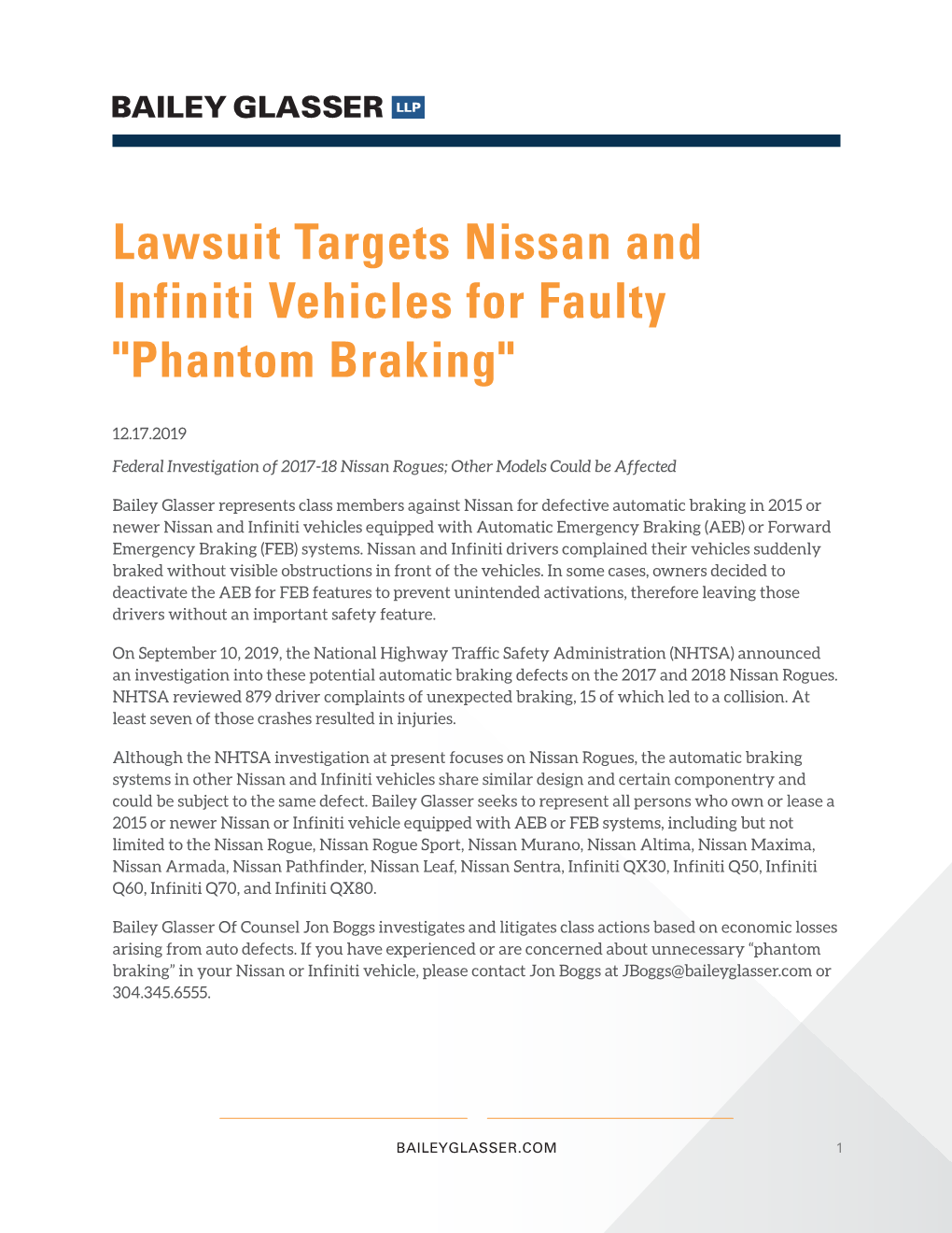 Lawsuit Targets Nissan and Infiniti Vehicles for Faulty "Phantom Braking"