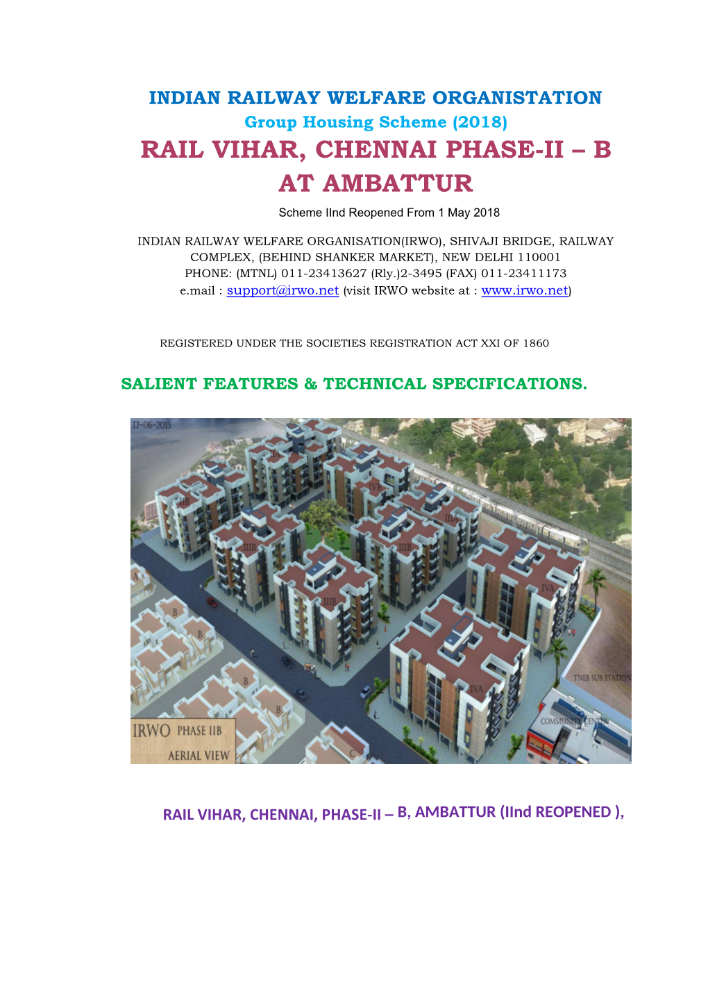 RAIL VIHAR, CHENNAI PHASE-II – B at AMBATTUR Scheme Iind Reopened from 1 May 2018