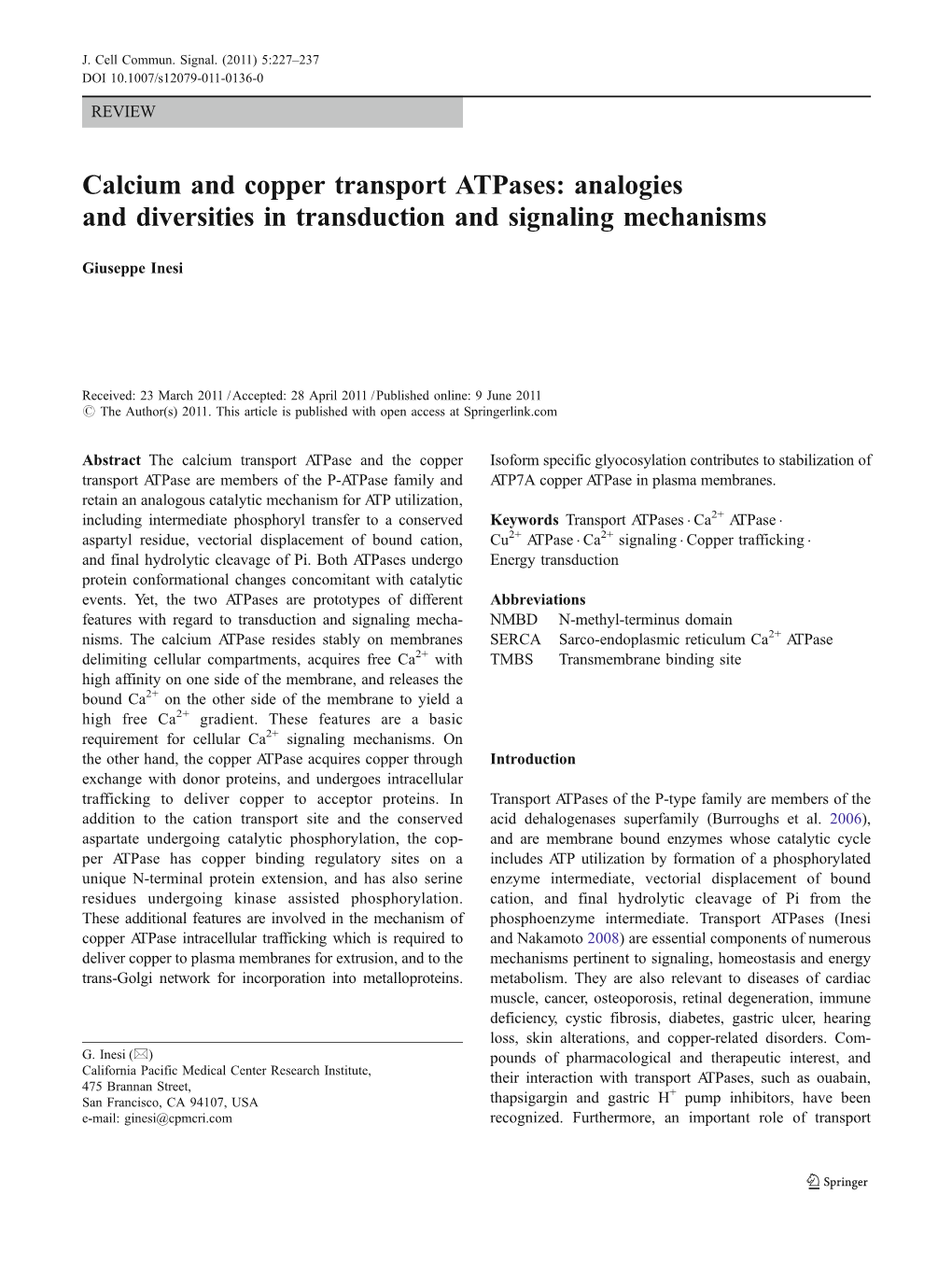 Calcium and Copper Transport Atpases: Analogies and Diversities in Transduction and Signaling Mechanisms