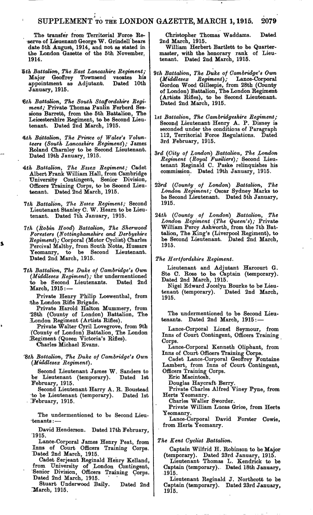 Supplement to the London Gazette, March 1,1915. 2079