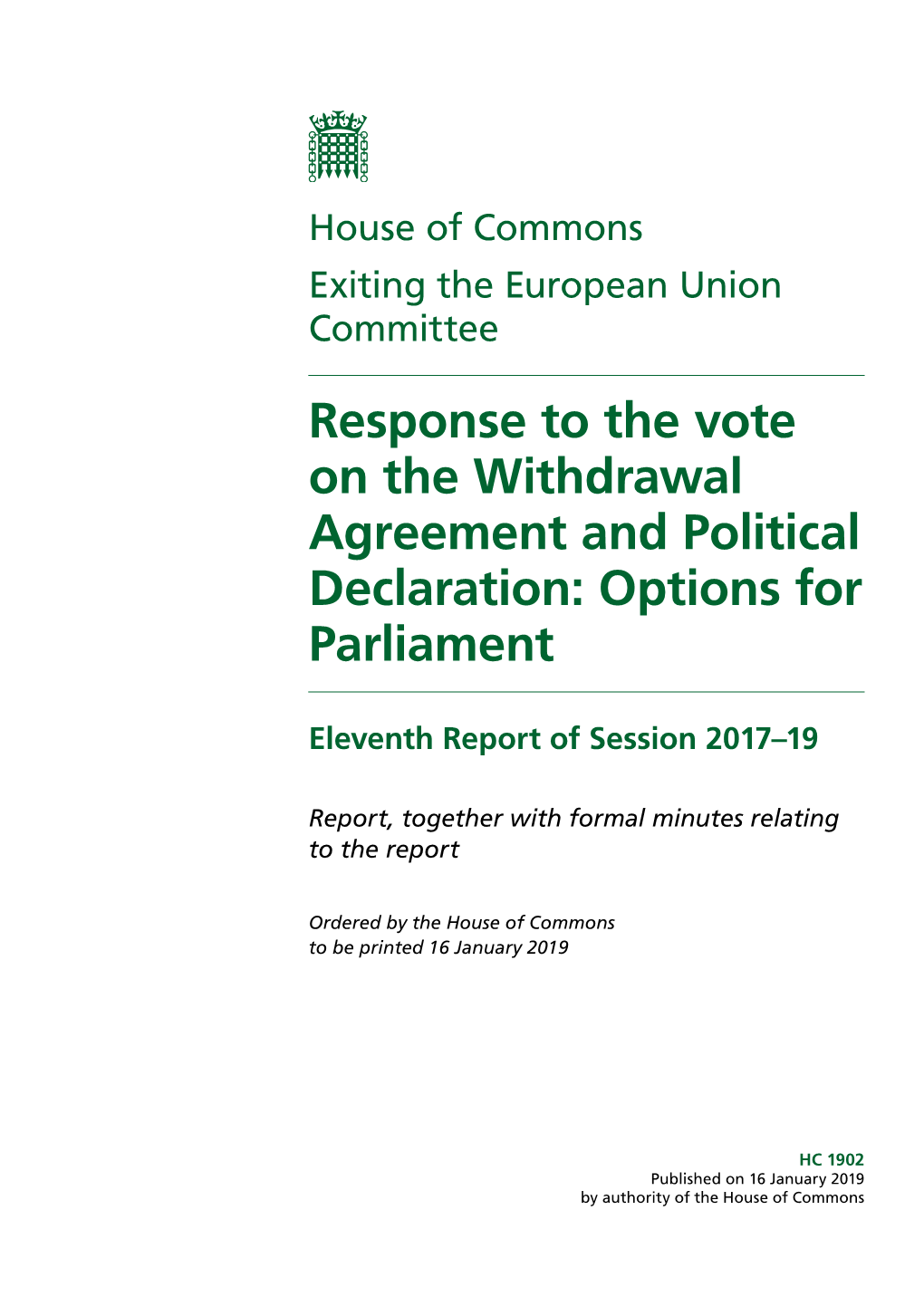 Withdrawal Agreement and Political Declaration: Options for Parliament