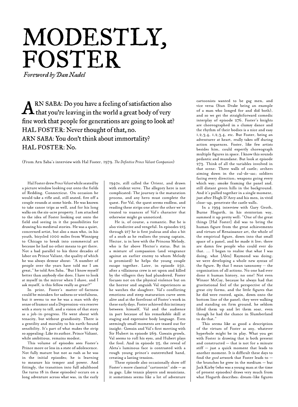 Modestly, Foster Foreword by Dan Nadel