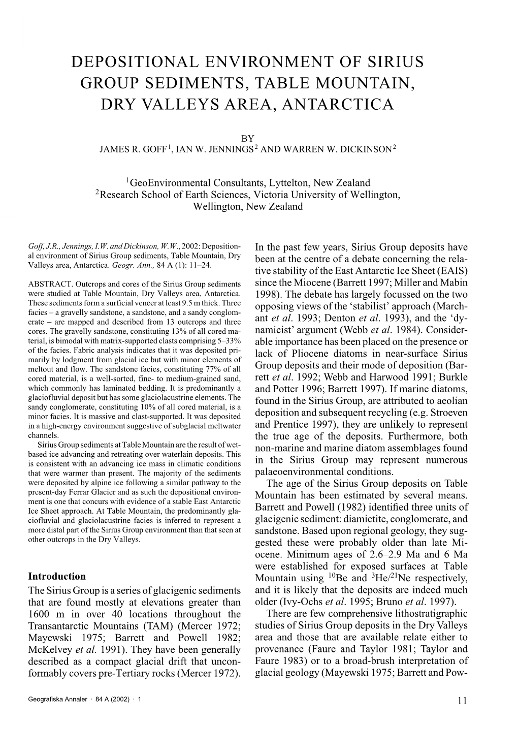 Depositional Environment of Sirius Group Sediments