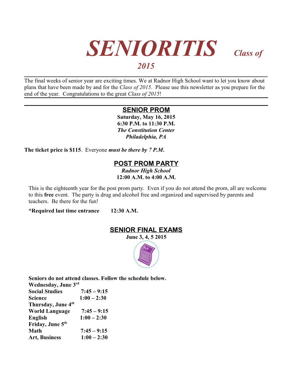 SENIORITIS Class of 2015