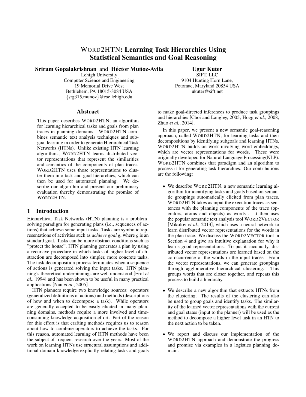 WORD2HTN: Learning Task Hierarchies Using Statistical