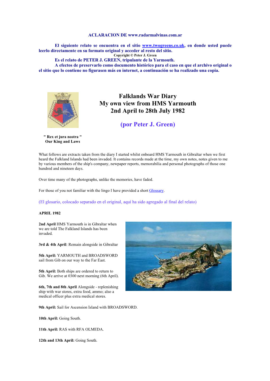 Falklands War Diary My Own View from HMS Yarmouth 2Nd April To