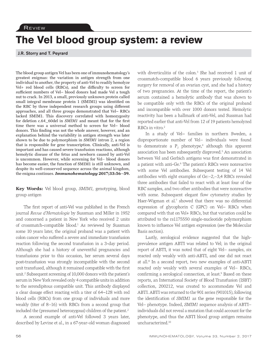 The Vel Blood Group System: a Review