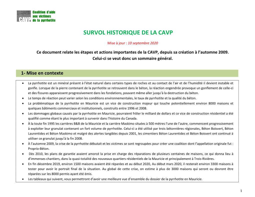 Survol Historique De La Cavp