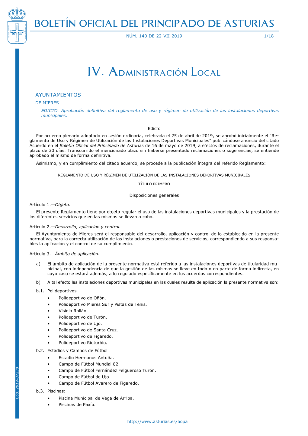 MI07-Reglamento De Uso Y Régimen De Utilización De Las Instalaciones Deportivas Municipales