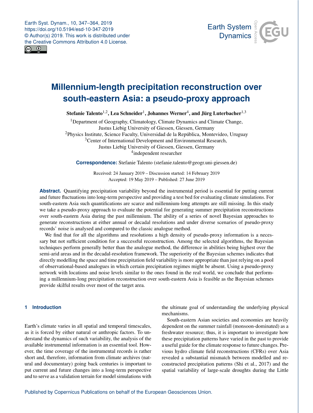 Article Is Part of the Special Issue Bioclimatic Change of the Past 2500 Years Within the Balkhash “Hydro-Climate Dynamics, Analytics and Predictability”