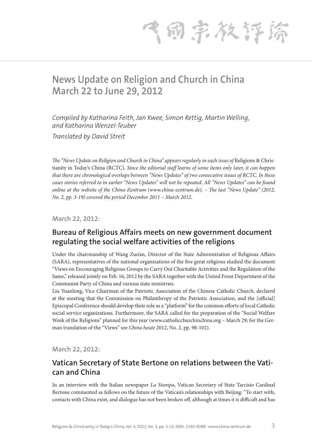 News Update on Religion and Church in China March 22 to June 29, 2012